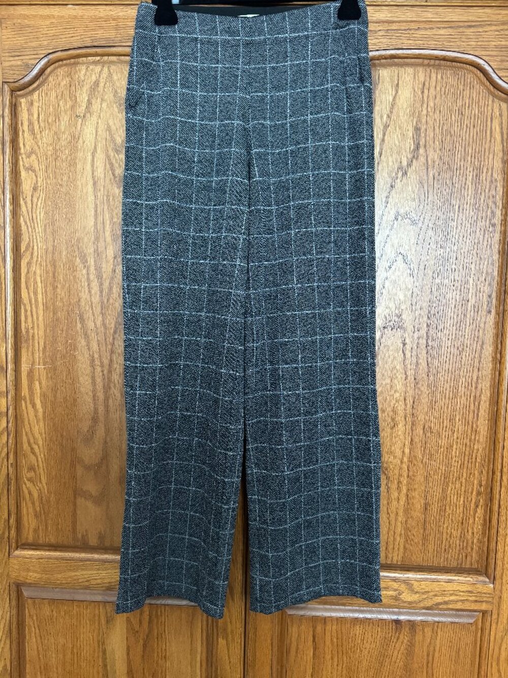 Max Studio Gray Windowpane Wide-Leg Trousers